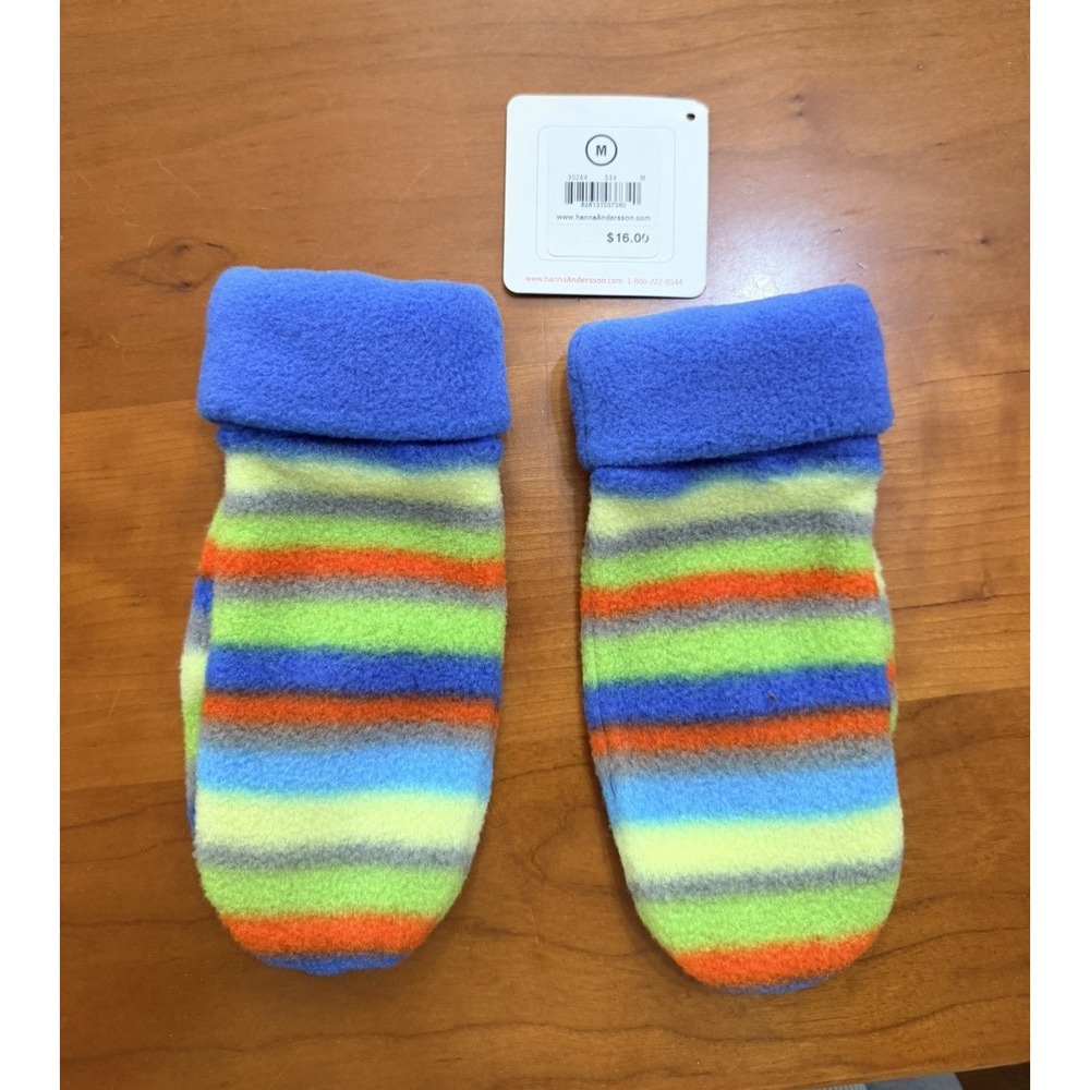Hanna Andersson Unisex Toddler Fleece Mittens Striped Multicolor Blue Cuff M